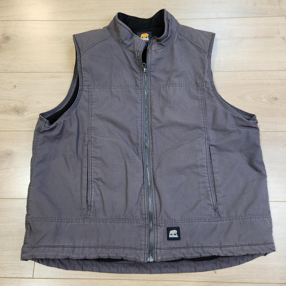 Berne Vest Mens XL Gray Quilted Workwear Fleece Lined Insulated Zip Pockets‎